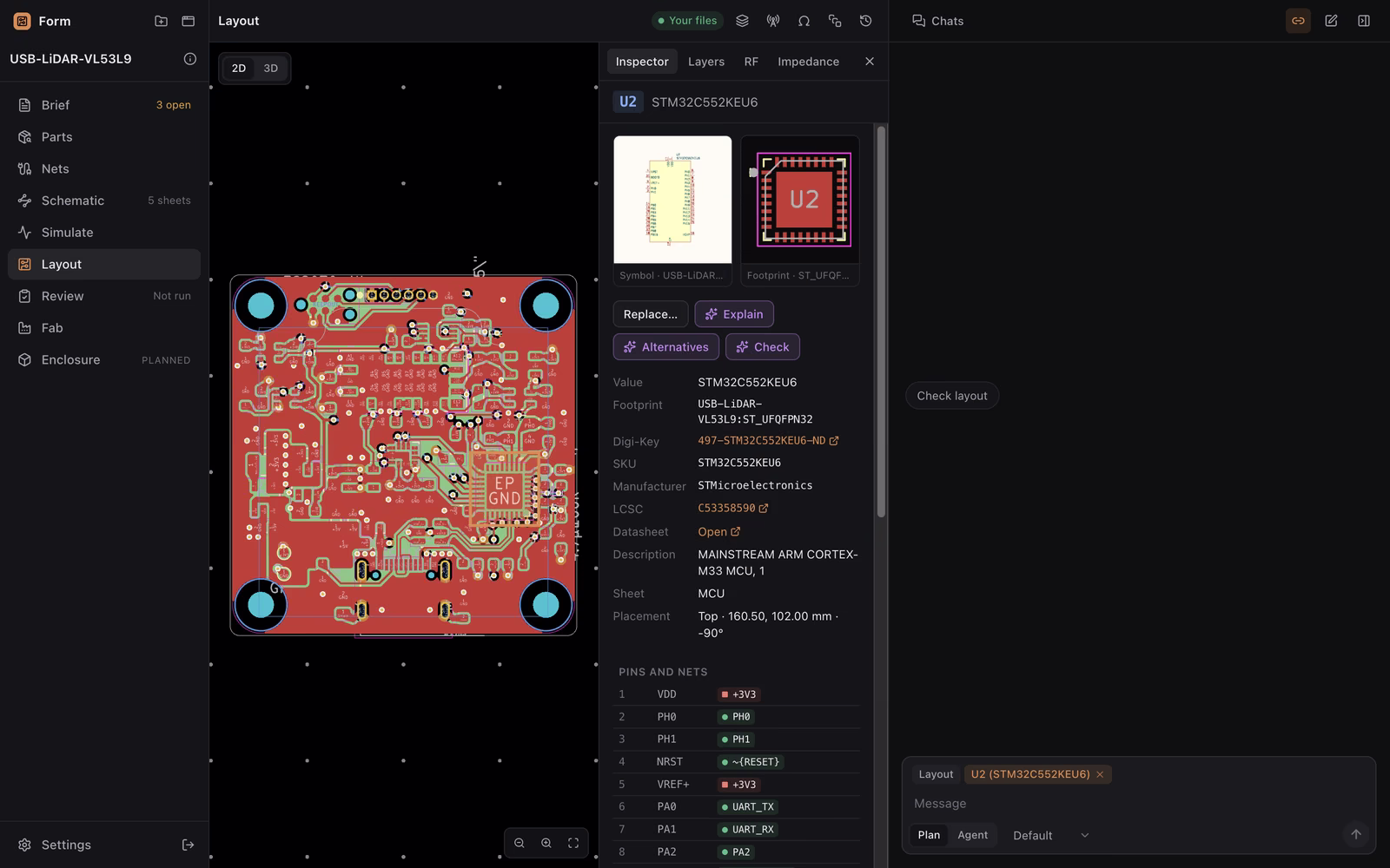 The board with the microcontroller selected and its details open