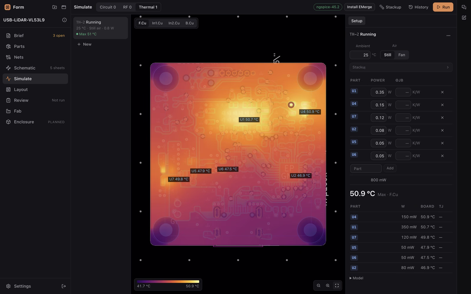 A thermal simulation of the board in Arbol Form